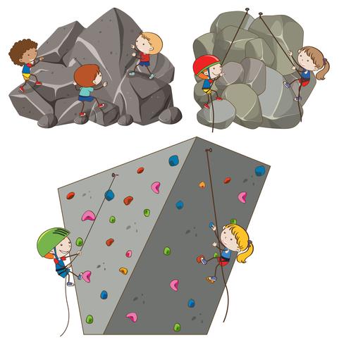 Un conjunto de actividades de escalada en roca. vector