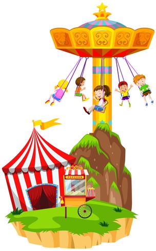 Children playing giant swing at funpark vector