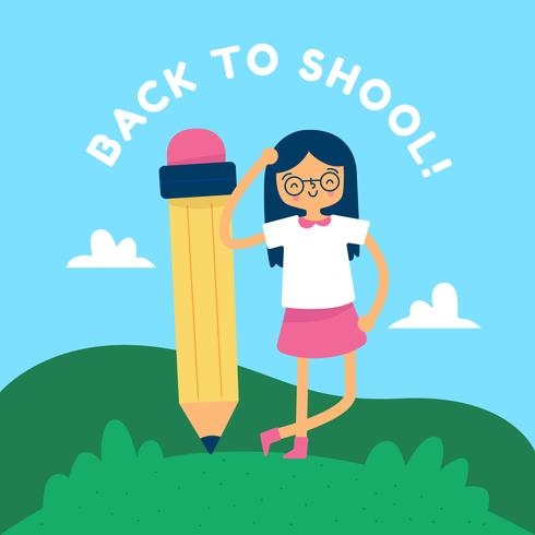 Cute Girl With Pencil And Landscape To Back To School vector