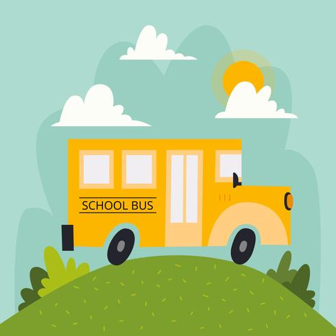 School Bus With Landscape Clouds And Sun vector