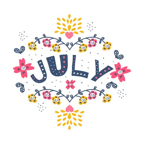 Hand Drawn July Typographic Vector