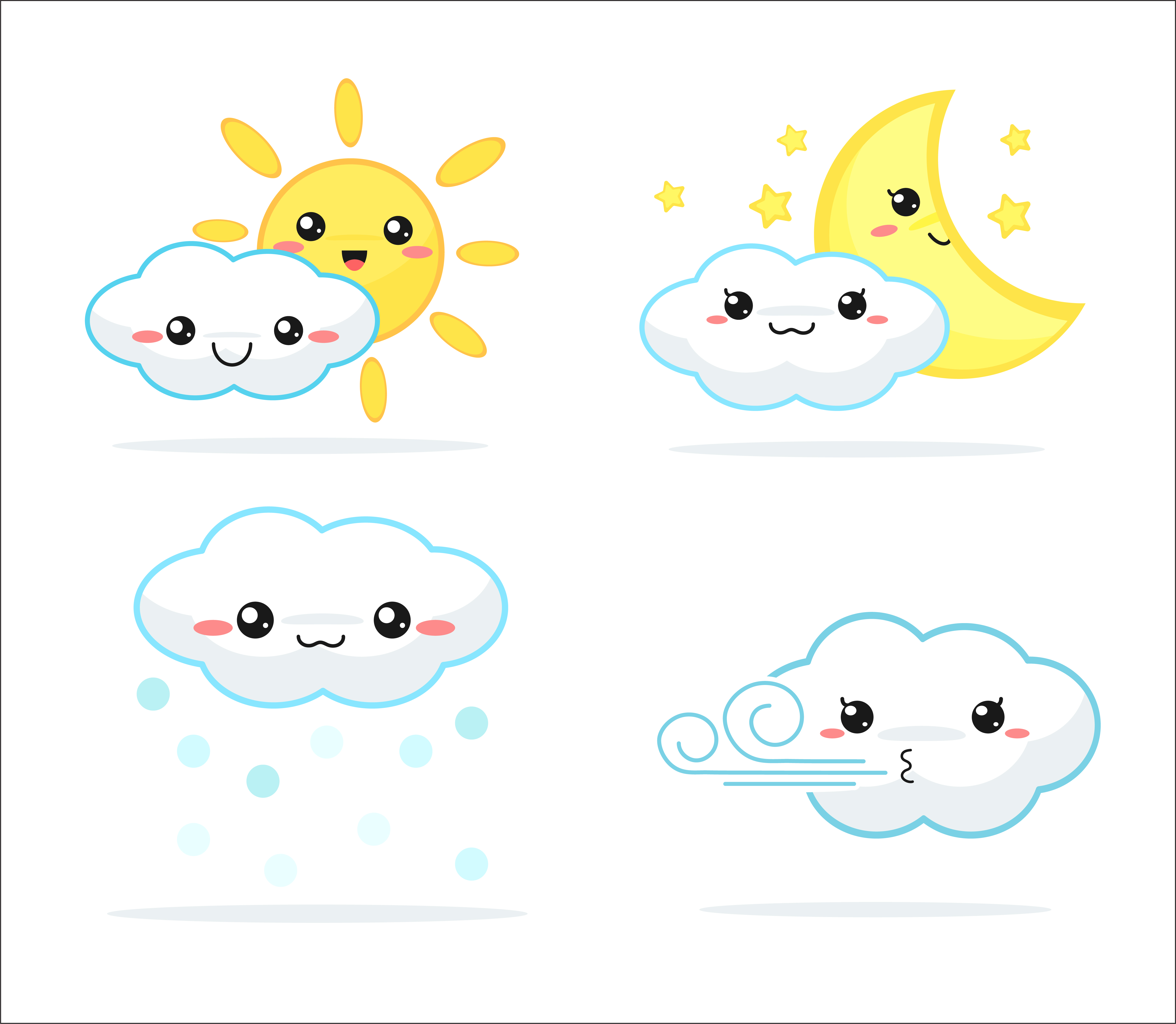 Download Weather forecast kawaii cartoon rainbow clouds, sun and ...