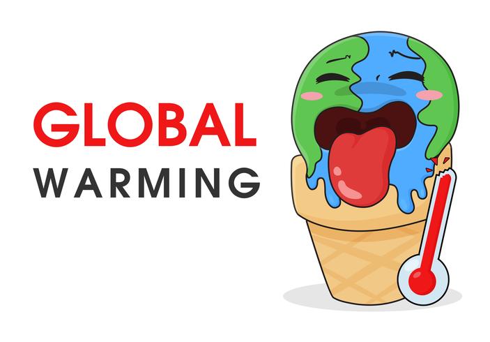 Global warming like ice cream that is melting because of high temperatures. vector