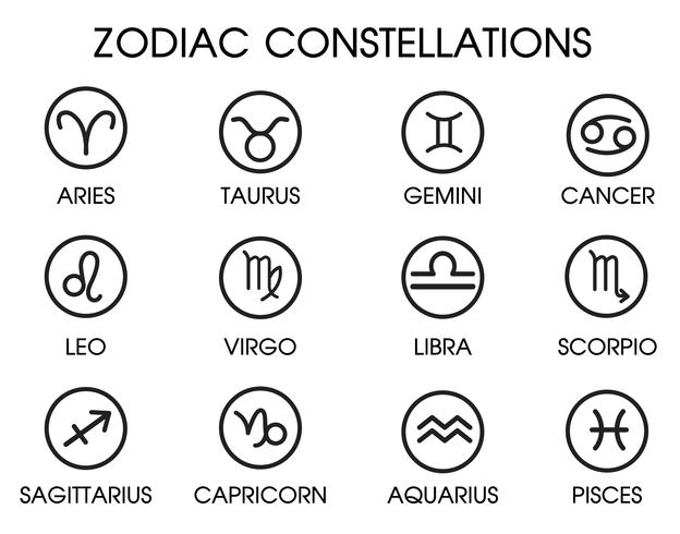 The 12 Zodiacal Constellations. vector