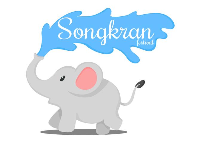 Thai elephants splash in the Songkran tradition of Thailand. vector