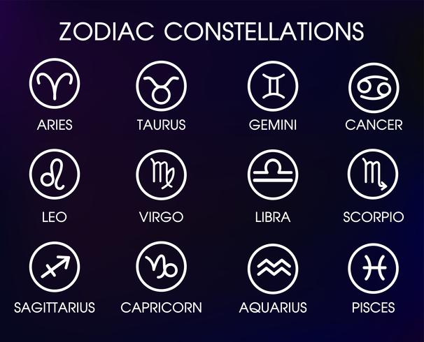 Los 12 símbolos zodiacales de las constelaciones. vector