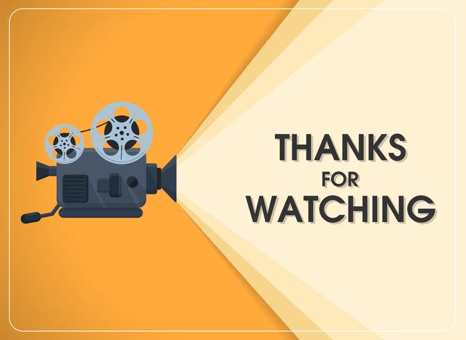 Proyector de cine retro movimiento con texto gracias por mirar. vector