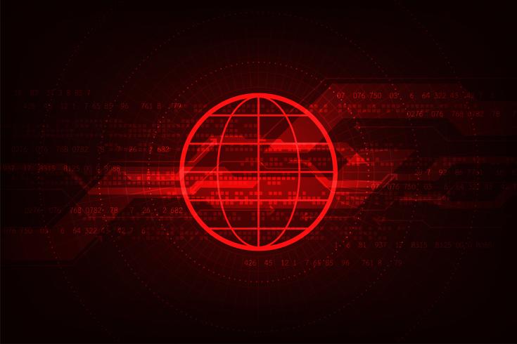 Digital information technology on the red background. vector