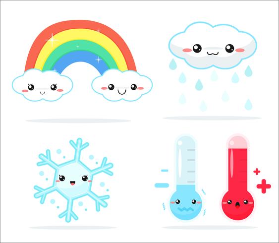 Weather forecast kawaii cartoon rainbow clouds, sun and moon that look cute and colorful. vector