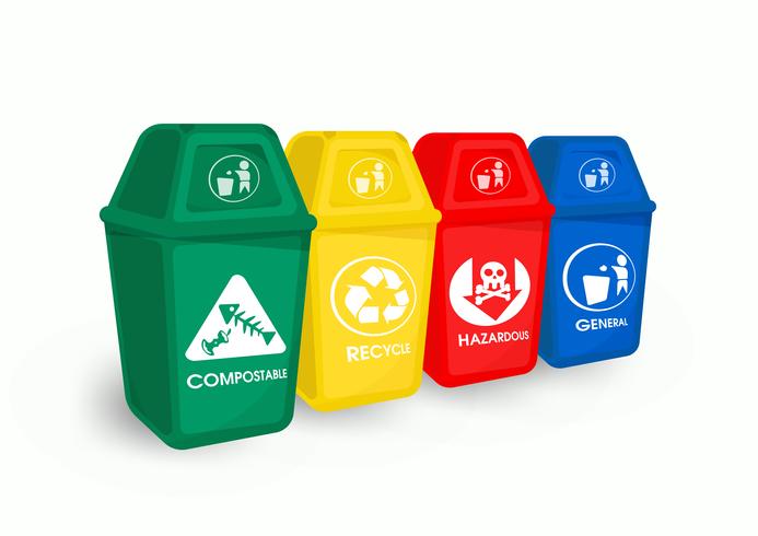 El color de la basura y la separación de la basura es un residuo reciclado y ecológico. vector