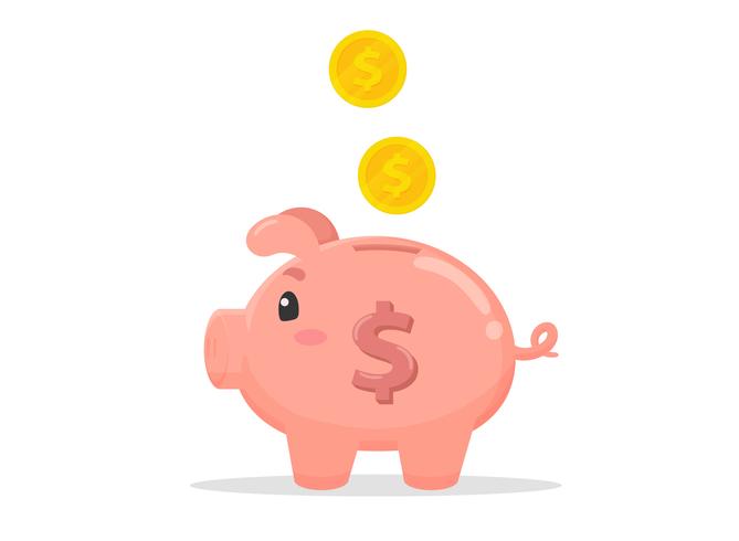 Pig shaped piggy bank that collects a lot of money. vector