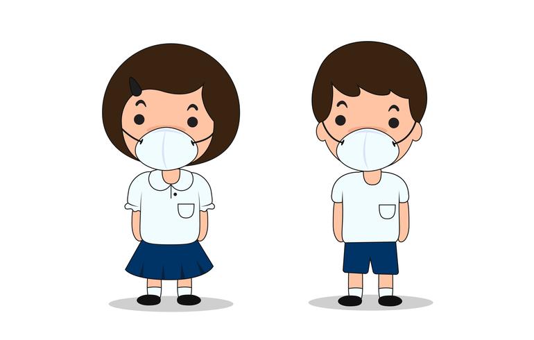 Students in Bangkok who have to wear dust masks to prevent dust pm2.5 vector