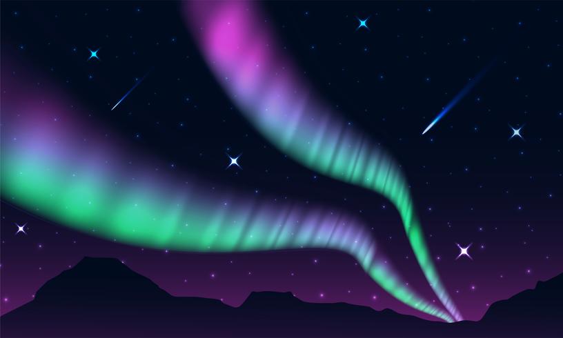 aurora, luces polares, luces del norte o luces del sur es una pantalla de luz natural en el cielo de la Tierra, vector