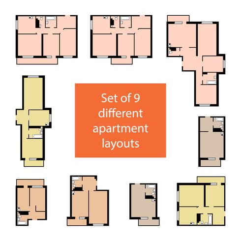 Set of 9 different apartment layouts vector