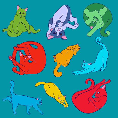 Funny bright cute cats practicing yoga vector