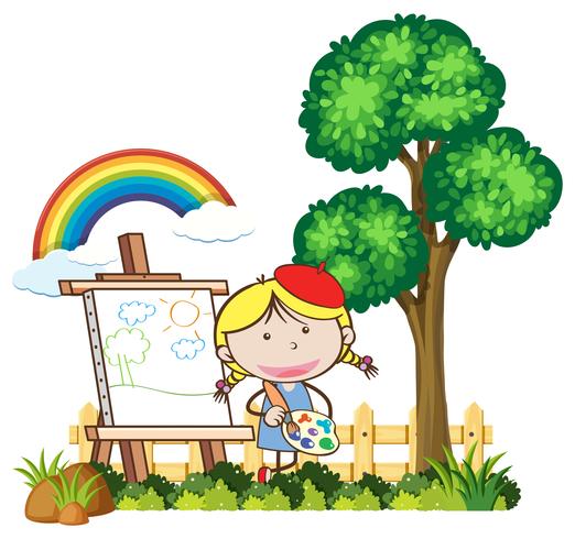 Kid Painting in a Beautiful Day vector