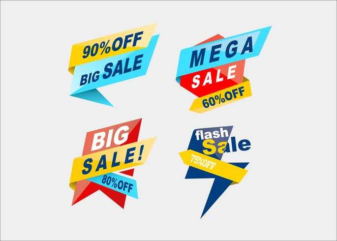 Colorful mega sale shopping ribbons vector collection