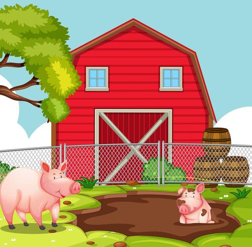 Happy pig at farmland vector