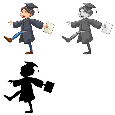 Set of man wearing graduation gown vector