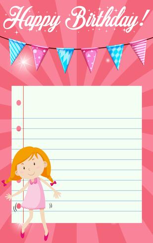 Birthday girl on note template vector