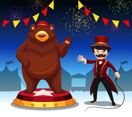 Ring master and bear at circus show vector