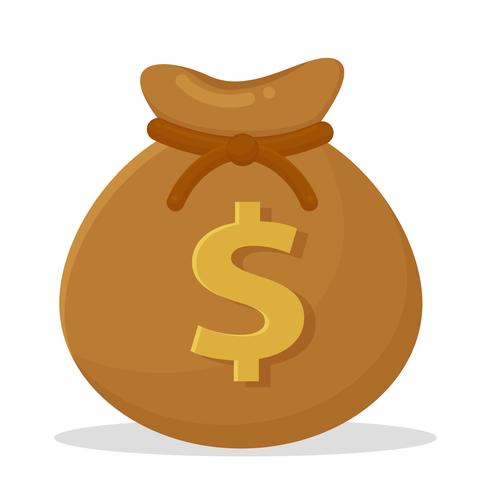 Money bags placed on banknotes and dollar coins. vector