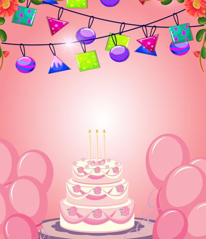 Cake on pink birthday card vector