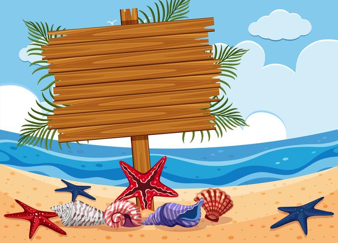 Wooden sign on the beach vector