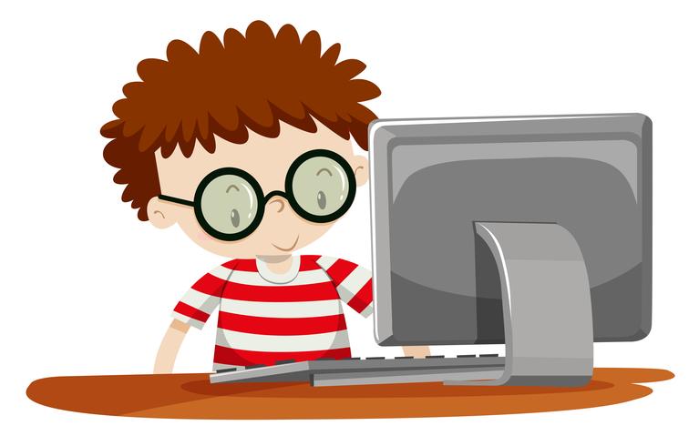 Un niño usando computadora vector