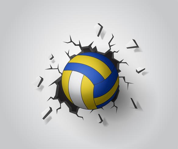 Voleibol en la pared rota. Vector de ilustración EPS10.