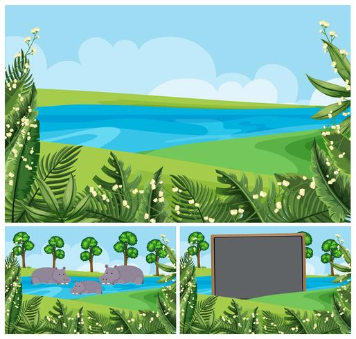 Background scenes with hippo in the river vector