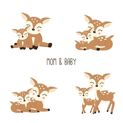 Cute Cartoon Deer family. Mother and baby. vector