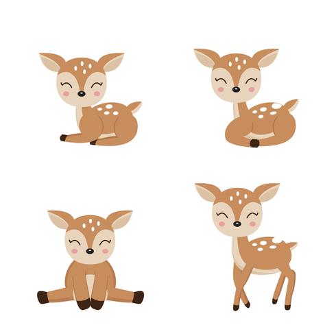 Cute deer cartoon in different poses. vector