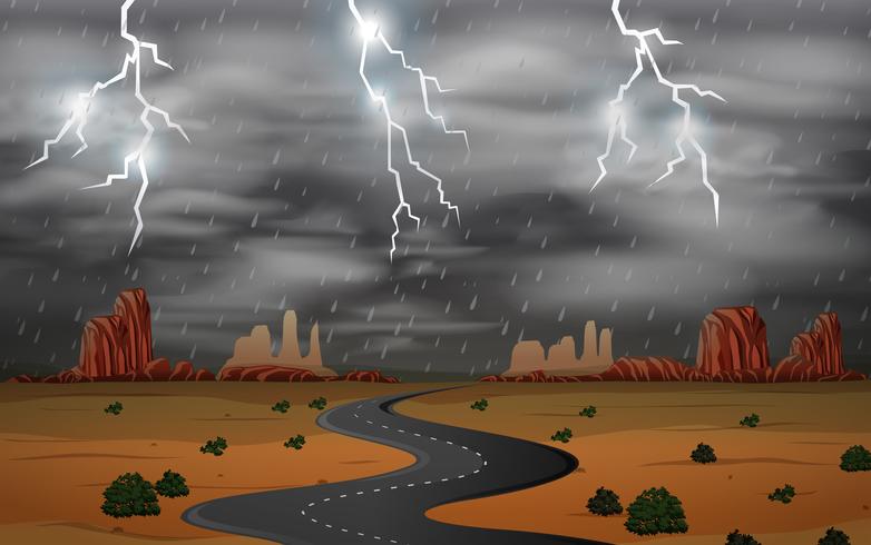 Thunderstorm at desert landscape vector