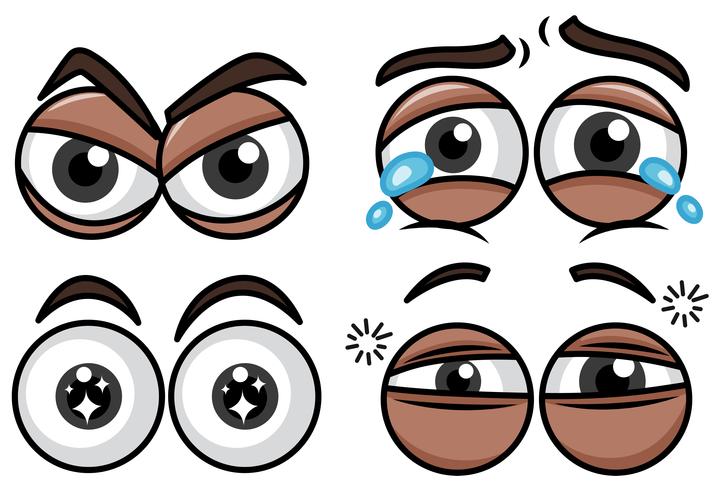 Cuatro emociones de ojos diferentes sobre fondo blanco vector