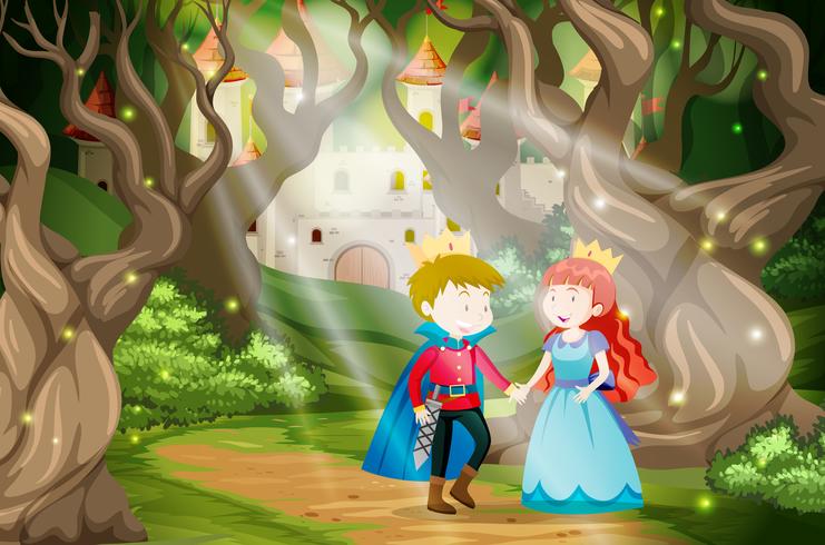 Prince and princess in fantasy world vector