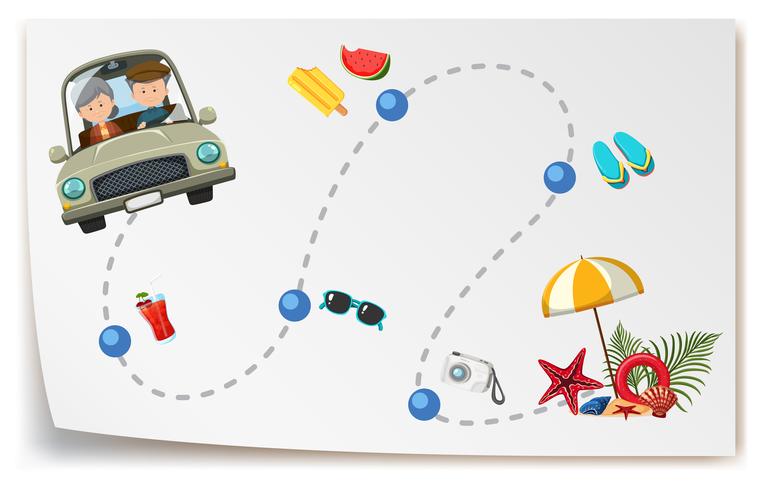 Elderly couple going to the beach map vector