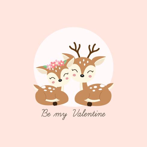 Happy valentines day greeting card. Couple deer fall in love. vector