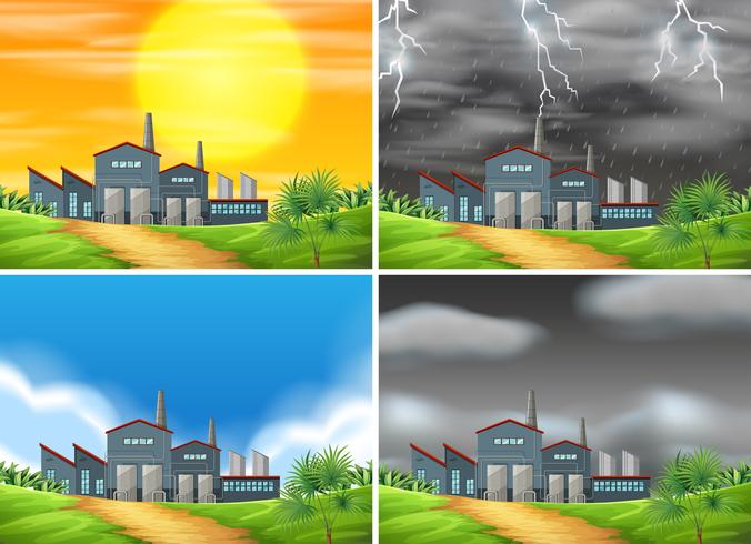 Set of factory in different weather vector