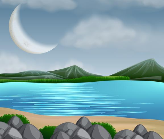 Lake scene with moutains vector