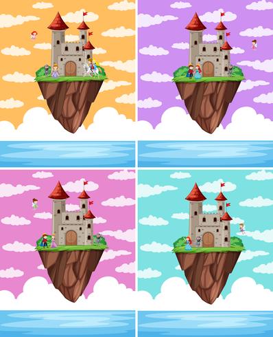 Set of fantasy castle island vector