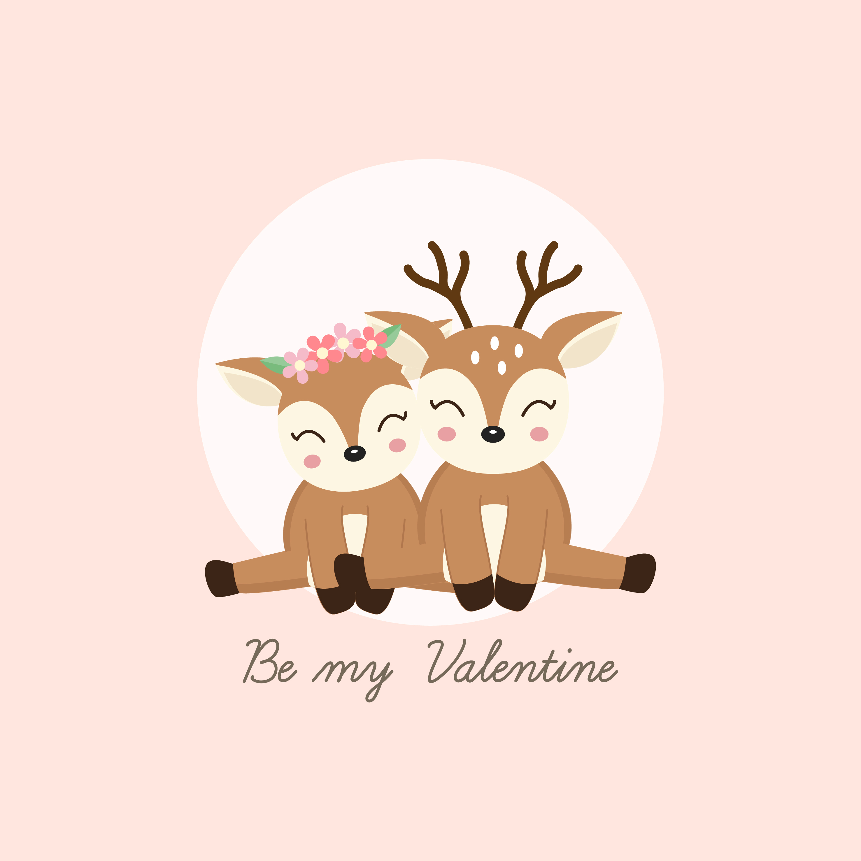 Happy valentines day greeting card. Couple deer fall in love. 594713