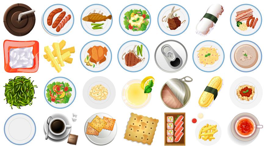 Set of food aerial view vector