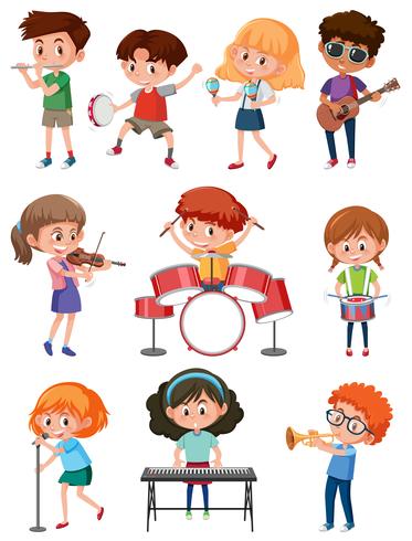 Niños con instrumento musical vector