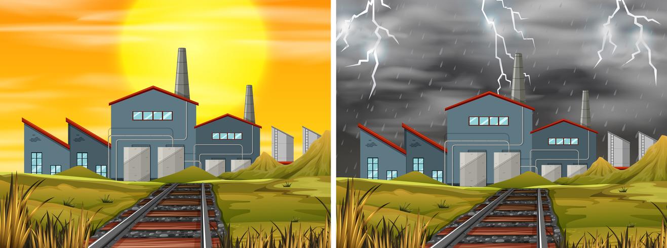 Factory building different weather vector