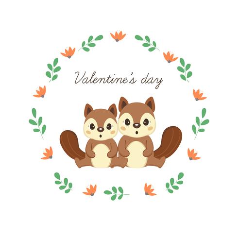 Happy Valentine's Day greeting card with cute squirrels in love. vector