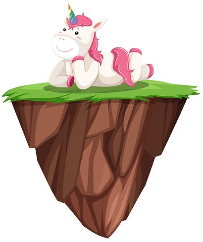 Cute pink unicorn on floating island vector