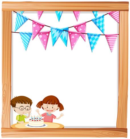 Boy and girl on birthday template vector