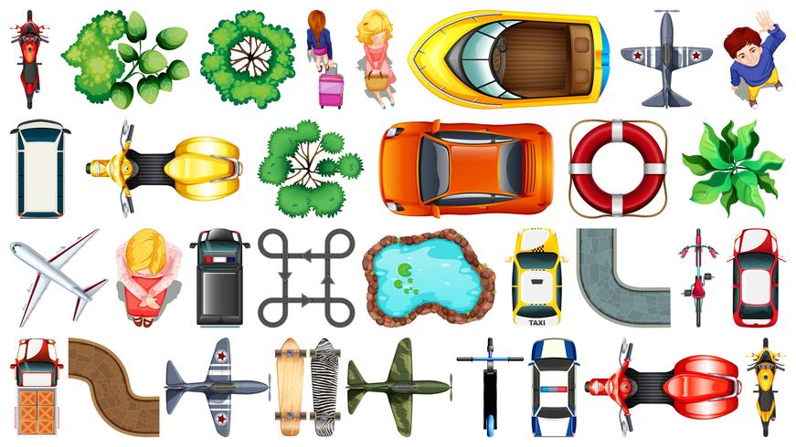 Set of various object  top view vector