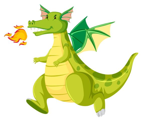 Fire breathing green dragon vector